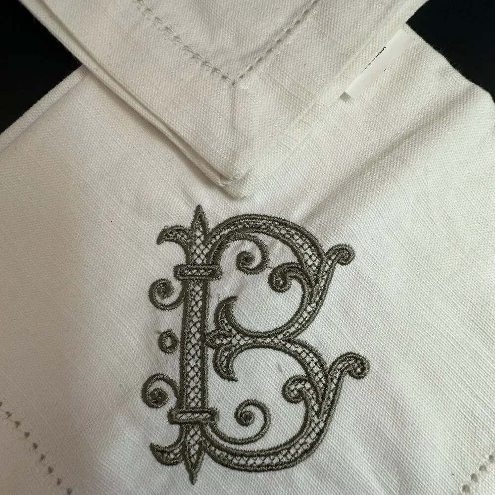 Set 2 Heavyweight Cotton Napkins Gothic Monogram B Hemstitch India 18x18
